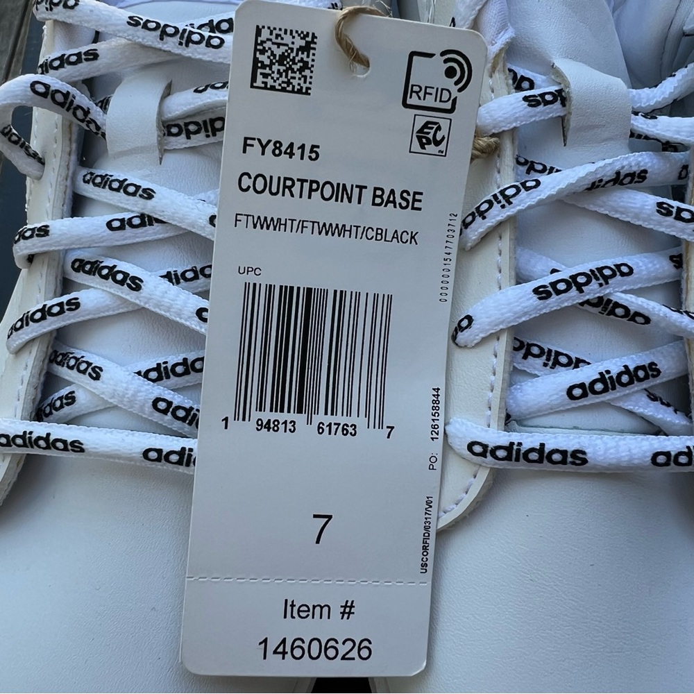 NIB Adidas Courtpoint Base White Sneakers Logo Laces Womens Size 7 - Picture 12 of 12